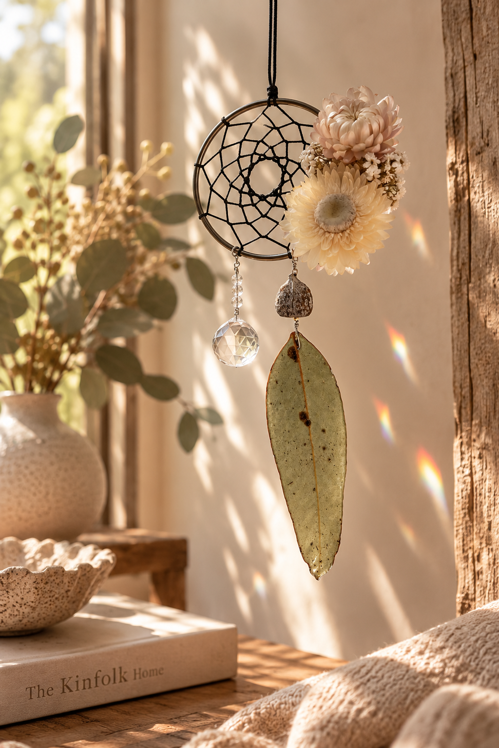 suncatcher and real lef handmade dreamcatcher